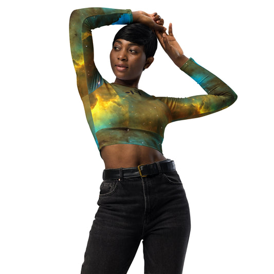EHM NEBULA Blue Yellow Recycled long-sleeve crop top