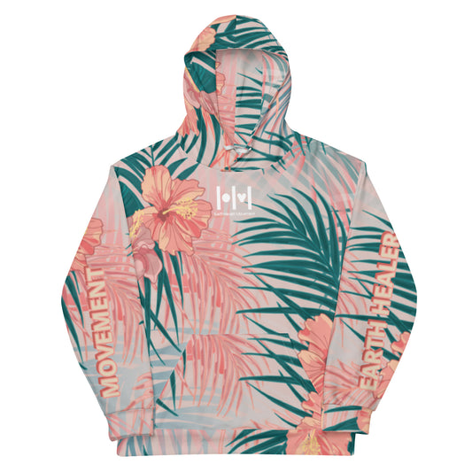 EHM Unisex Hoodie PEACH TEAL TAN TROPICAL PRINT