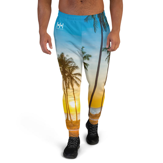 Men's Joggers - Sunset Palm Trees Blue Yellow