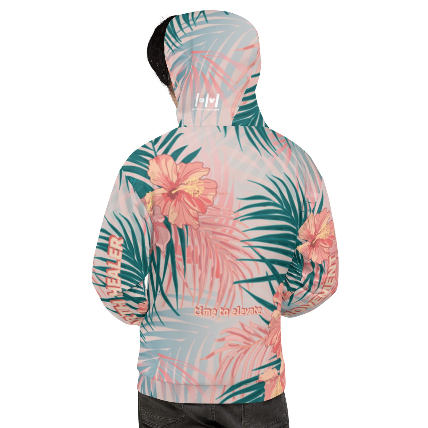 EHM Unisex Hoodie PEACH TEAL TAN TROPICAL PRINT