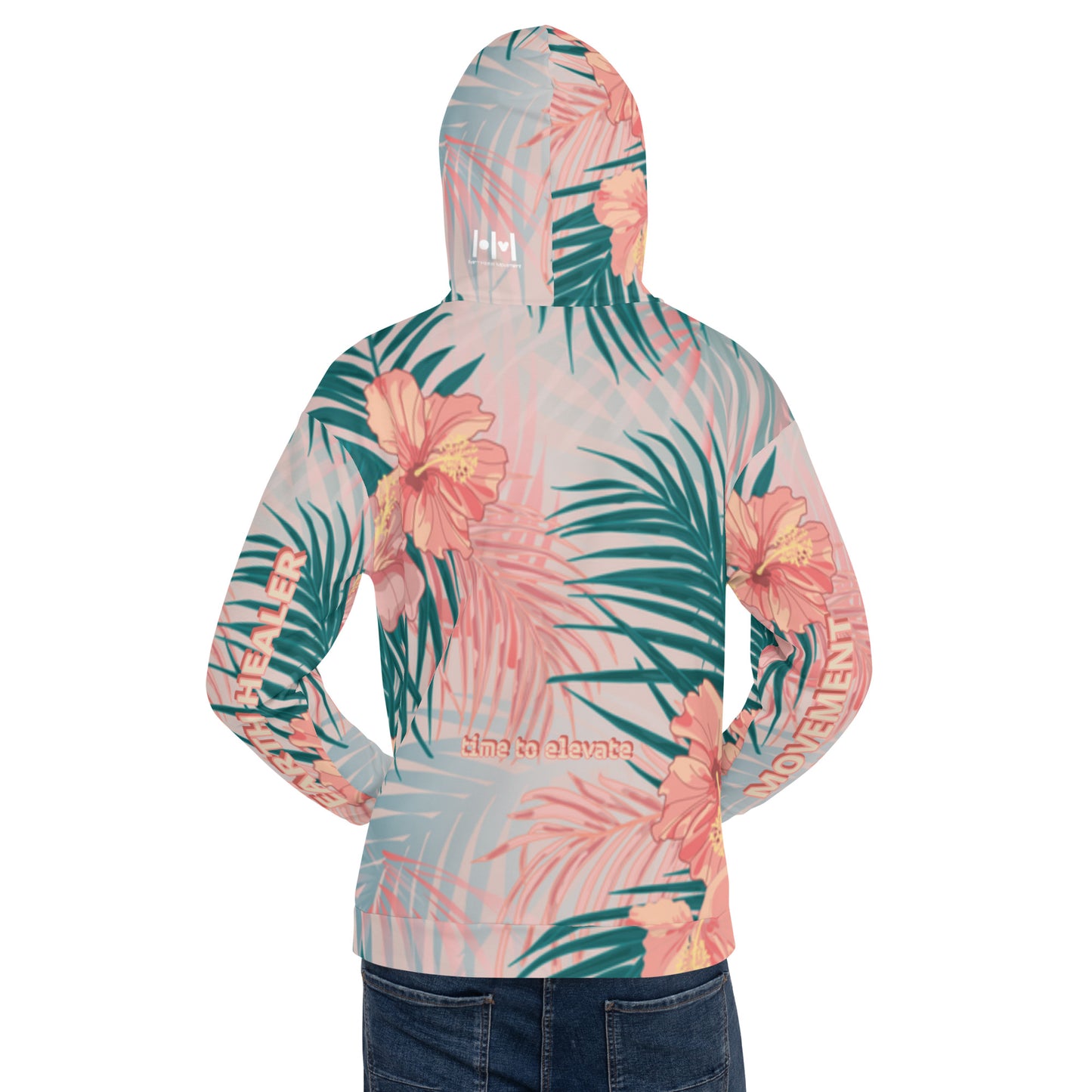 EHM Unisex Hoodie PEACH TEAL TAN TROPICAL PRINT