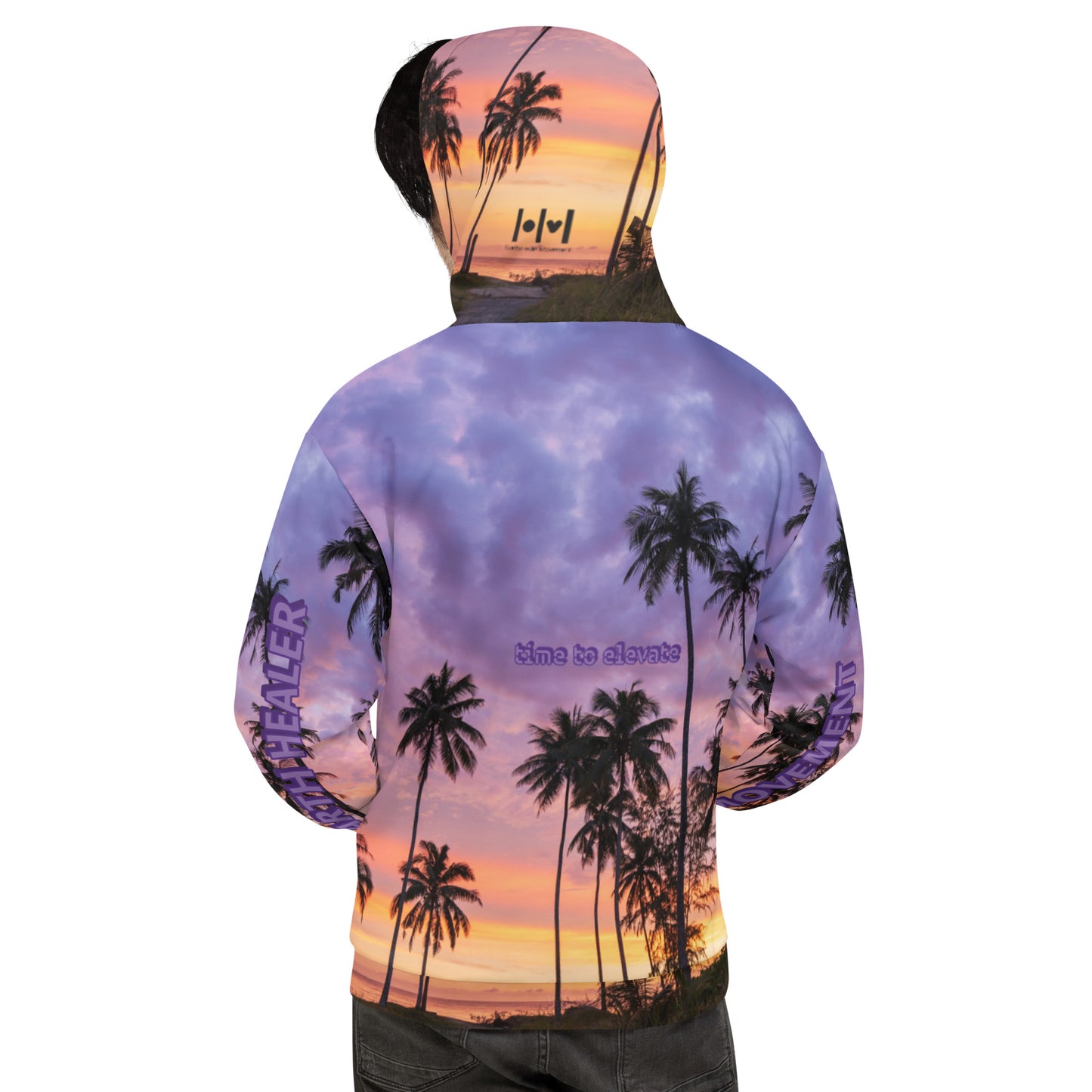 EHM Unisex Hoodie Tropical Sunset Purple Black Palm Trees