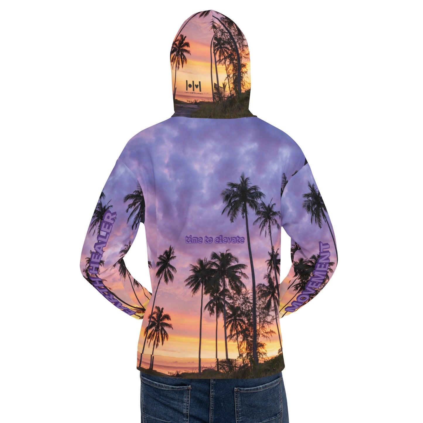 EHM Unisex Hoodie Tropical Sunset Purple Black Palm Trees