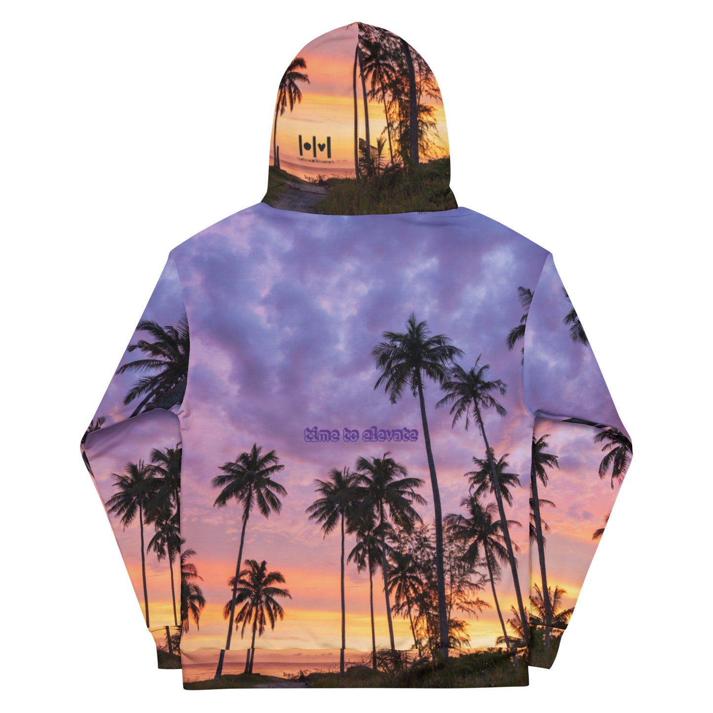 EHM Unisex Hoodie Tropical Sunset Purple Black Palm Trees