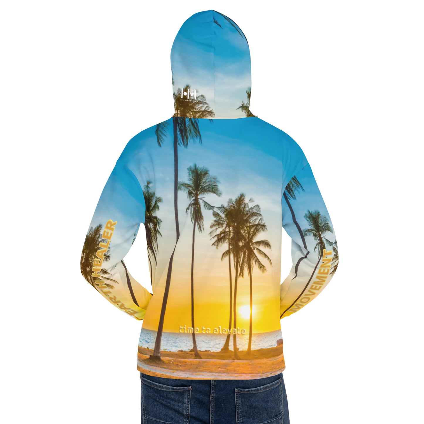 EHM Unisex Hoodie SUNSET PALM TREE Blue Yellow