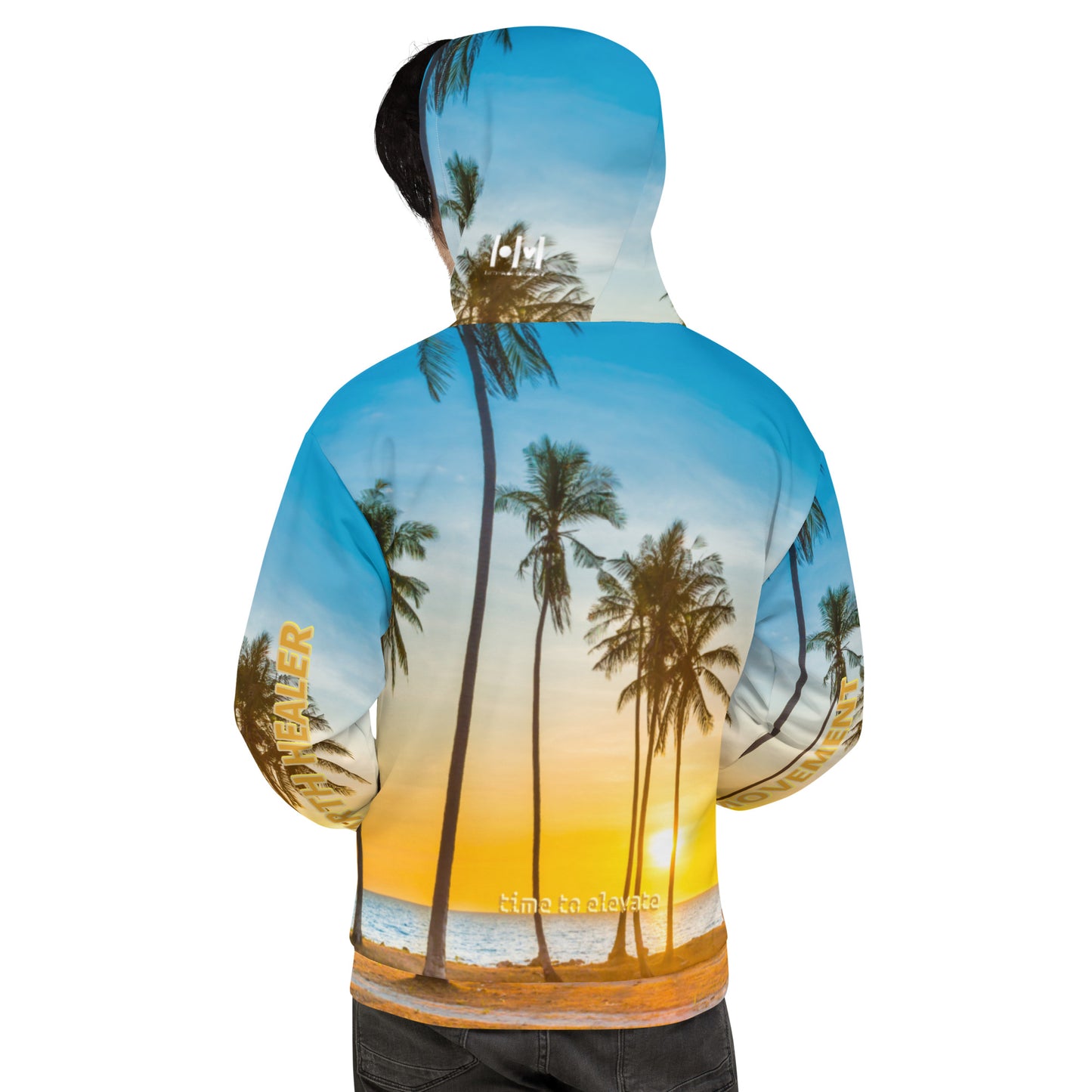 EHM Unisex Hoodie SUNSET PALM TREE Blue Yellow