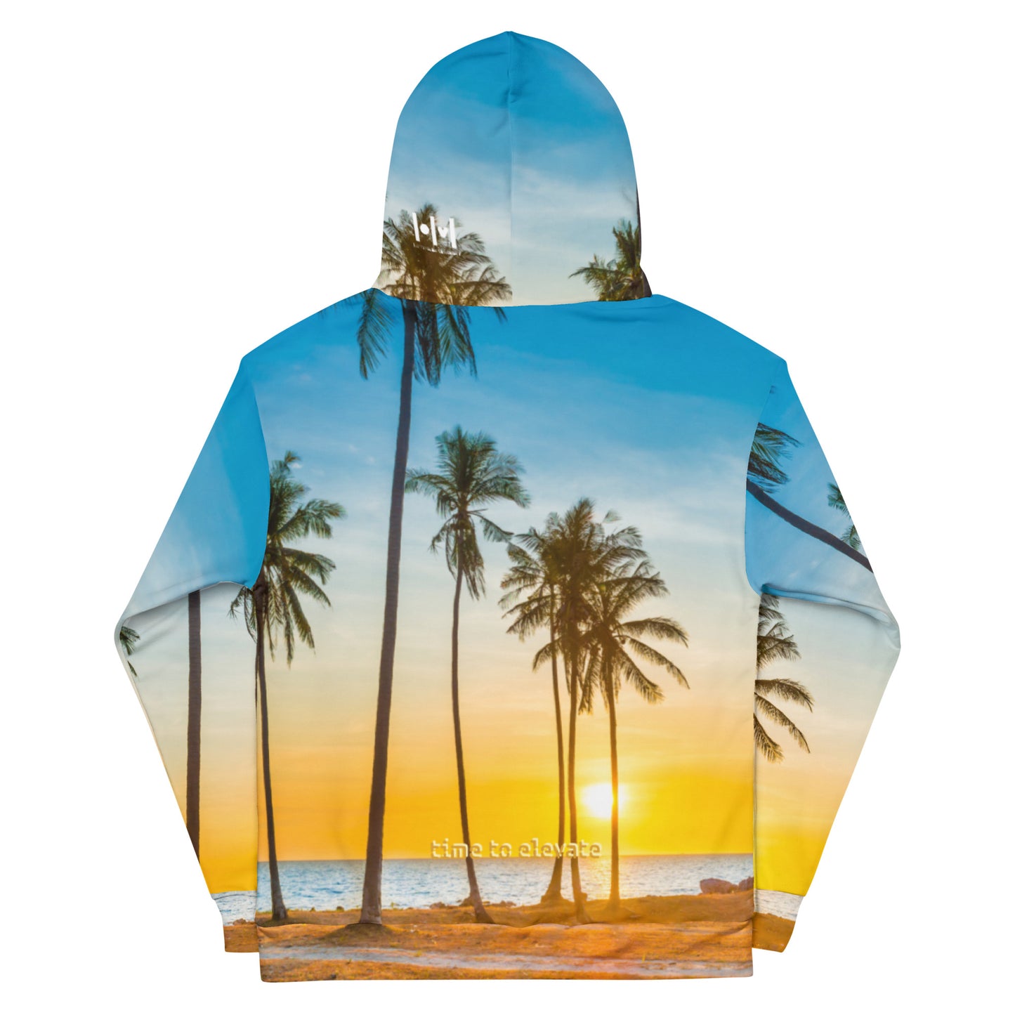 EHM Unisex Hoodie SUNSET PALM TREE Blue Yellow