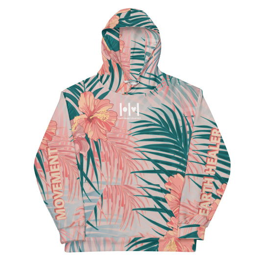 EHM Unisex Hoodie PEACH TEAL TAN TROPICAL PRINT