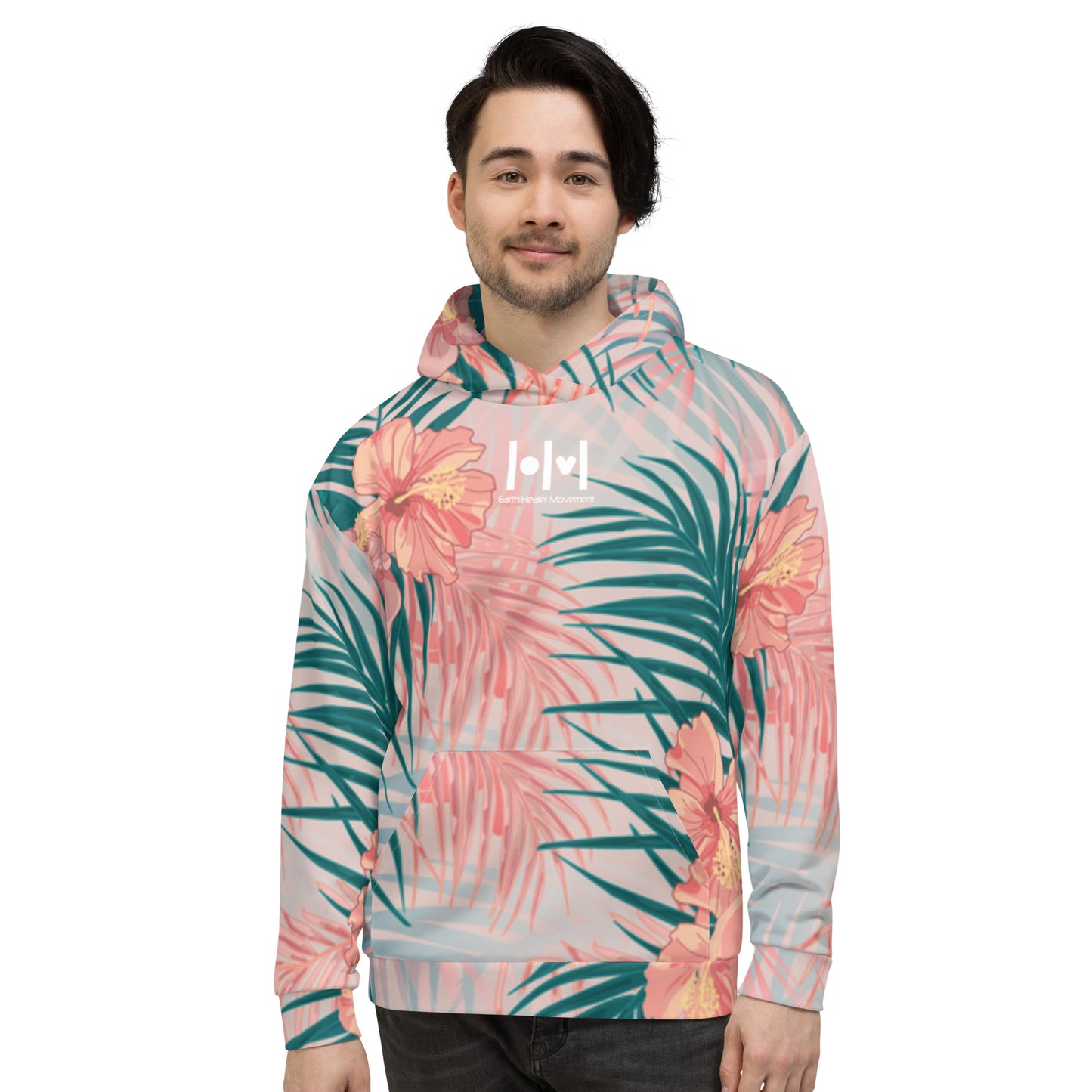 EHM Unisex Hoodie PEACH TEAL TAN TROPICAL PRINT