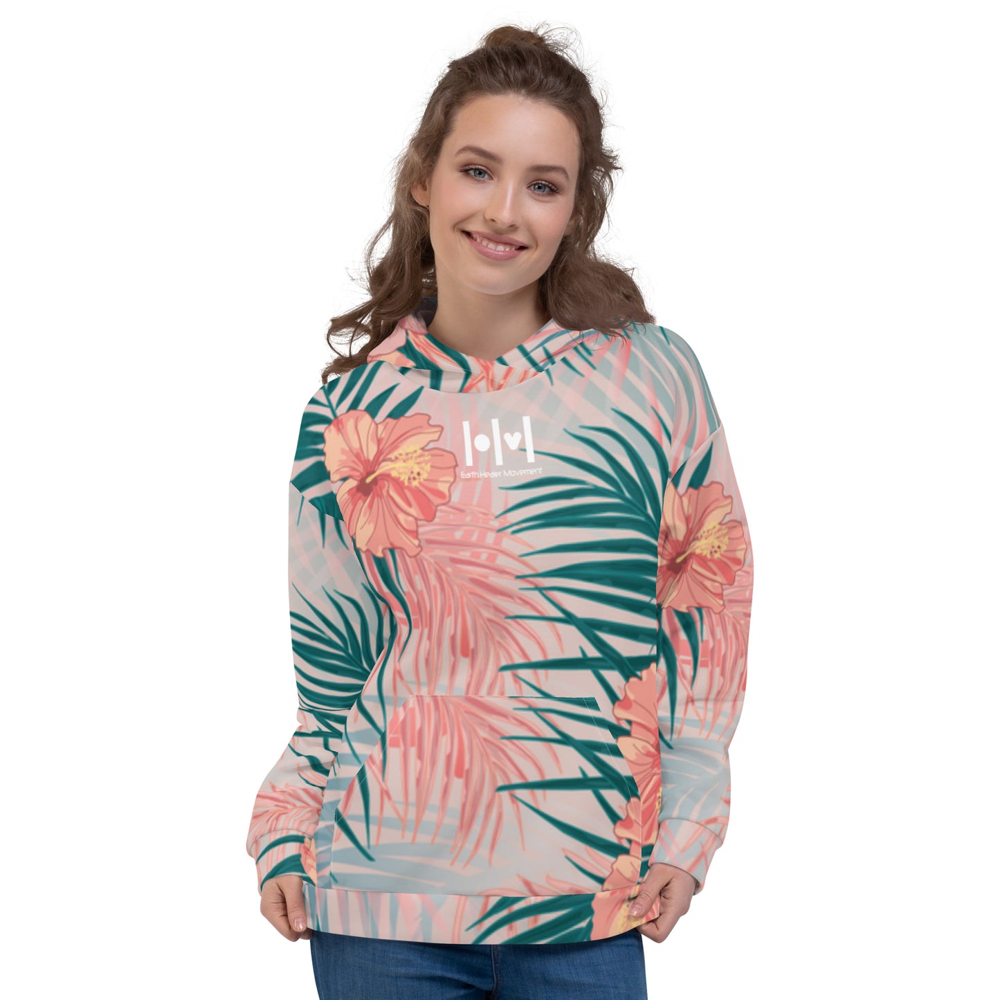 EHM Unisex Hoodie PEACH TEAL TAN TROPICAL PRINT