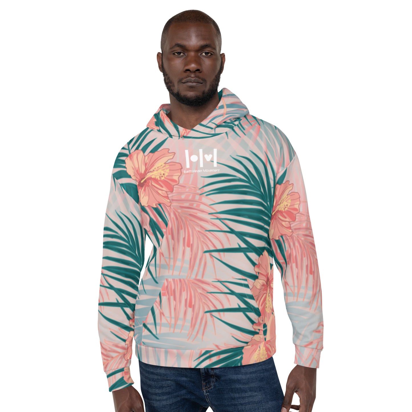 EHM Unisex Hoodie PEACH TEAL TAN TROPICAL PRINT