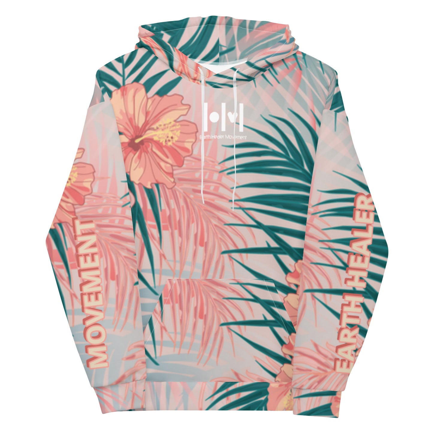 EHM Unisex Hoodie PEACH TEAL TAN TROPICAL PRINT