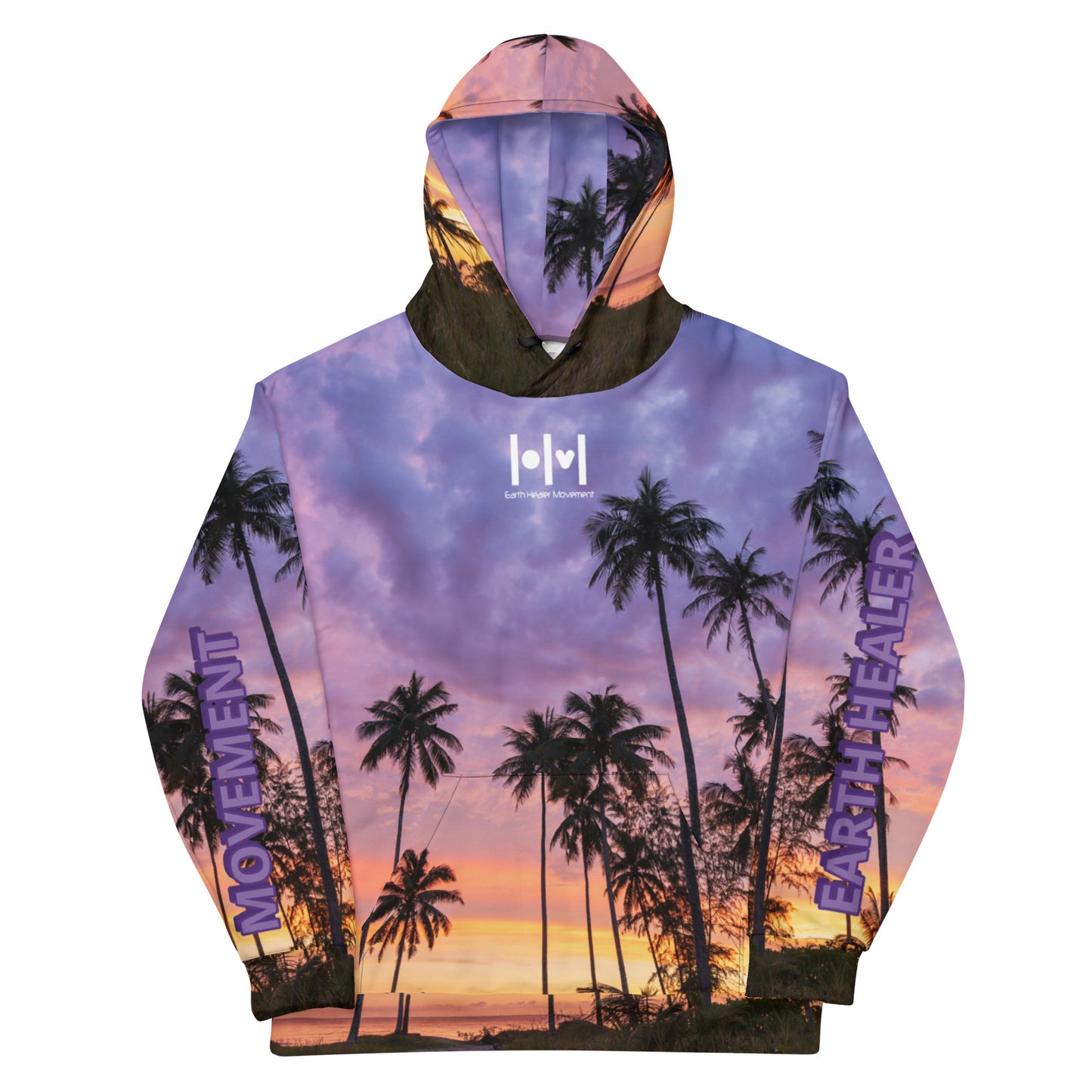 EHM Unisex Hoodie Tropical Sunset Purple Black Palm Trees