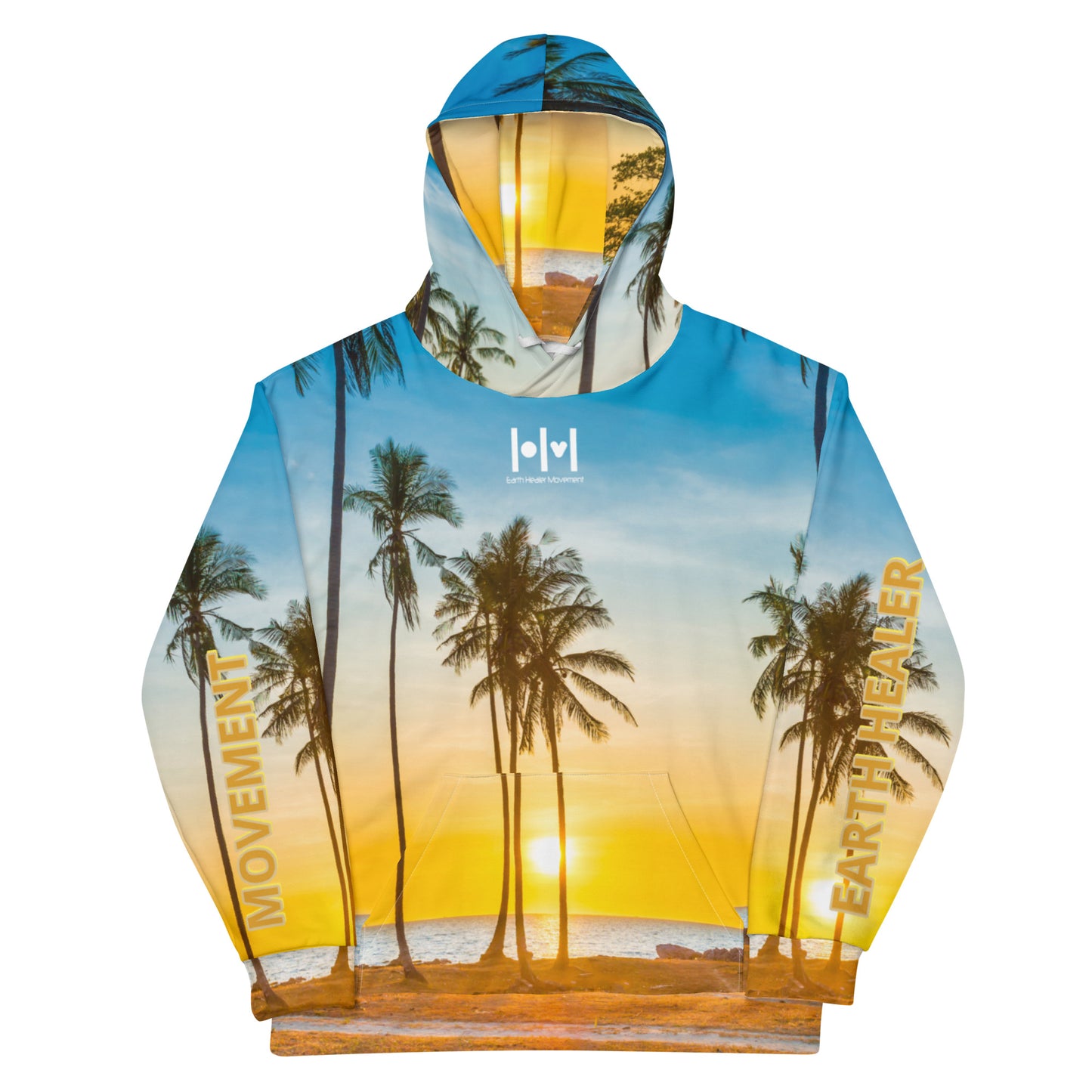 EHM Unisex Hoodie SUNSET PALM TREE Blue Yellow