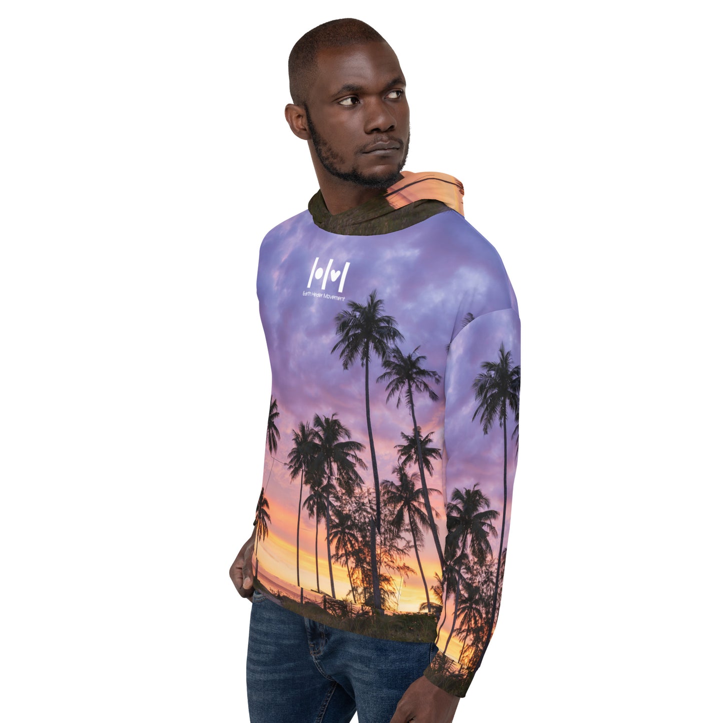 EHM Unisex Hoodie Tropical Sunset Purple Black Palm Trees