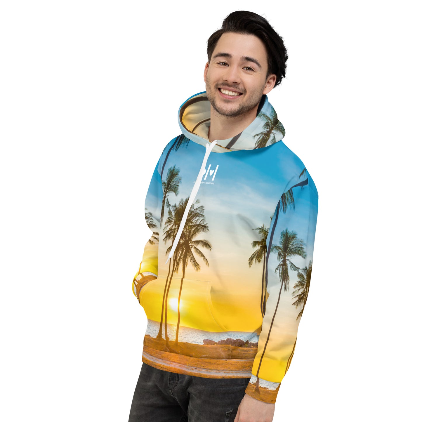 EHM Unisex Hoodie SUNSET PALM TREE Blue Yellow