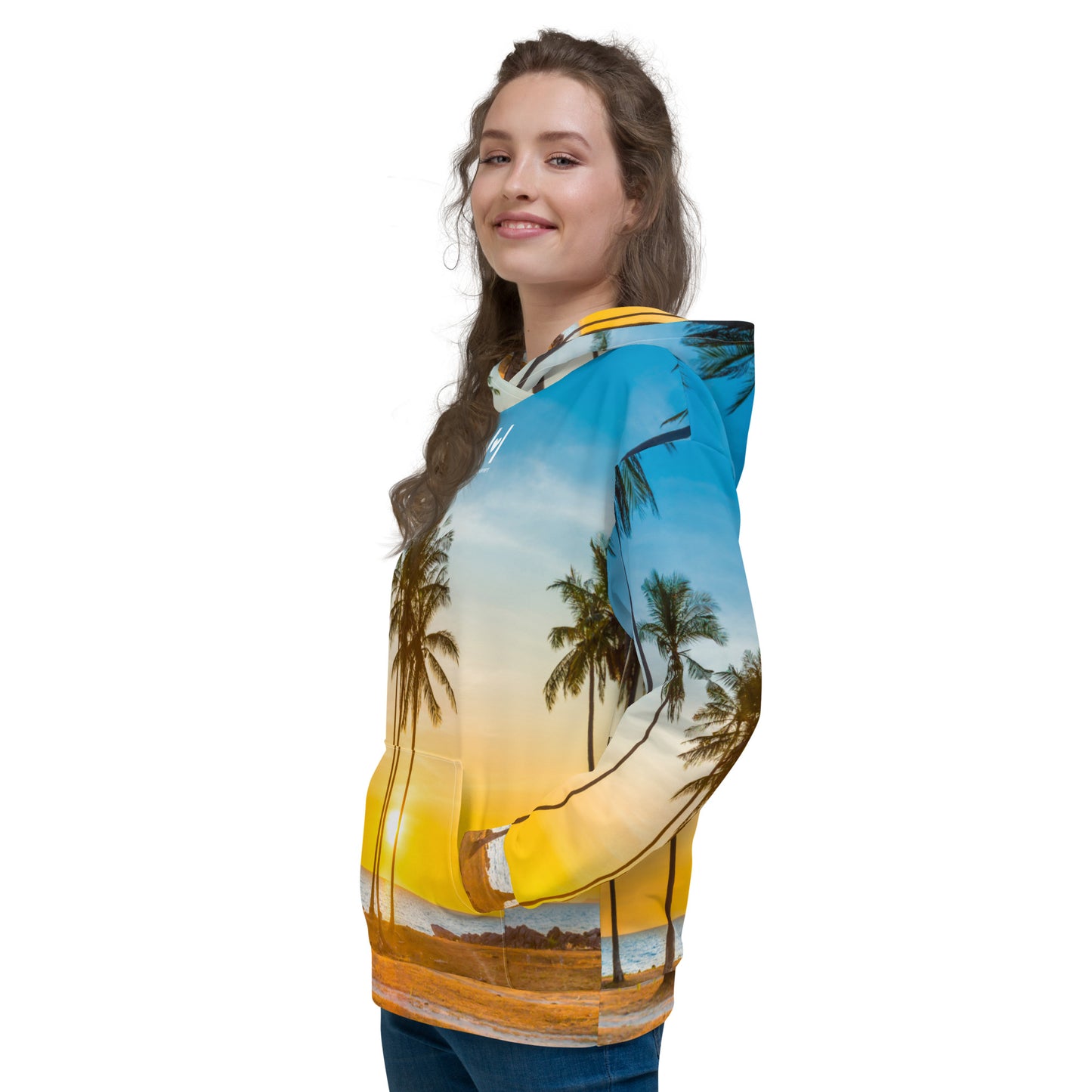 EHM Unisex Hoodie SUNSET PALM TREE Blue Yellow