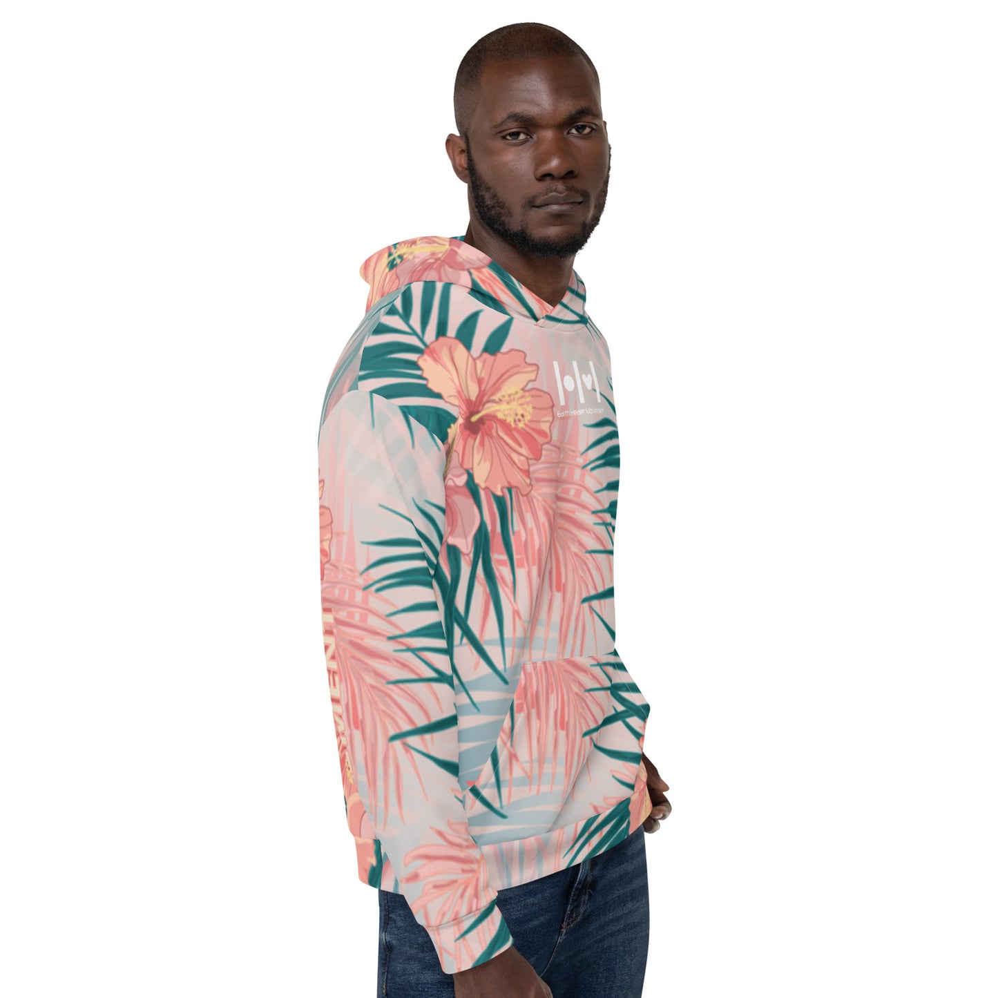 EHM Unisex Hoodie PEACH TEAL TAN TROPICAL PRINT