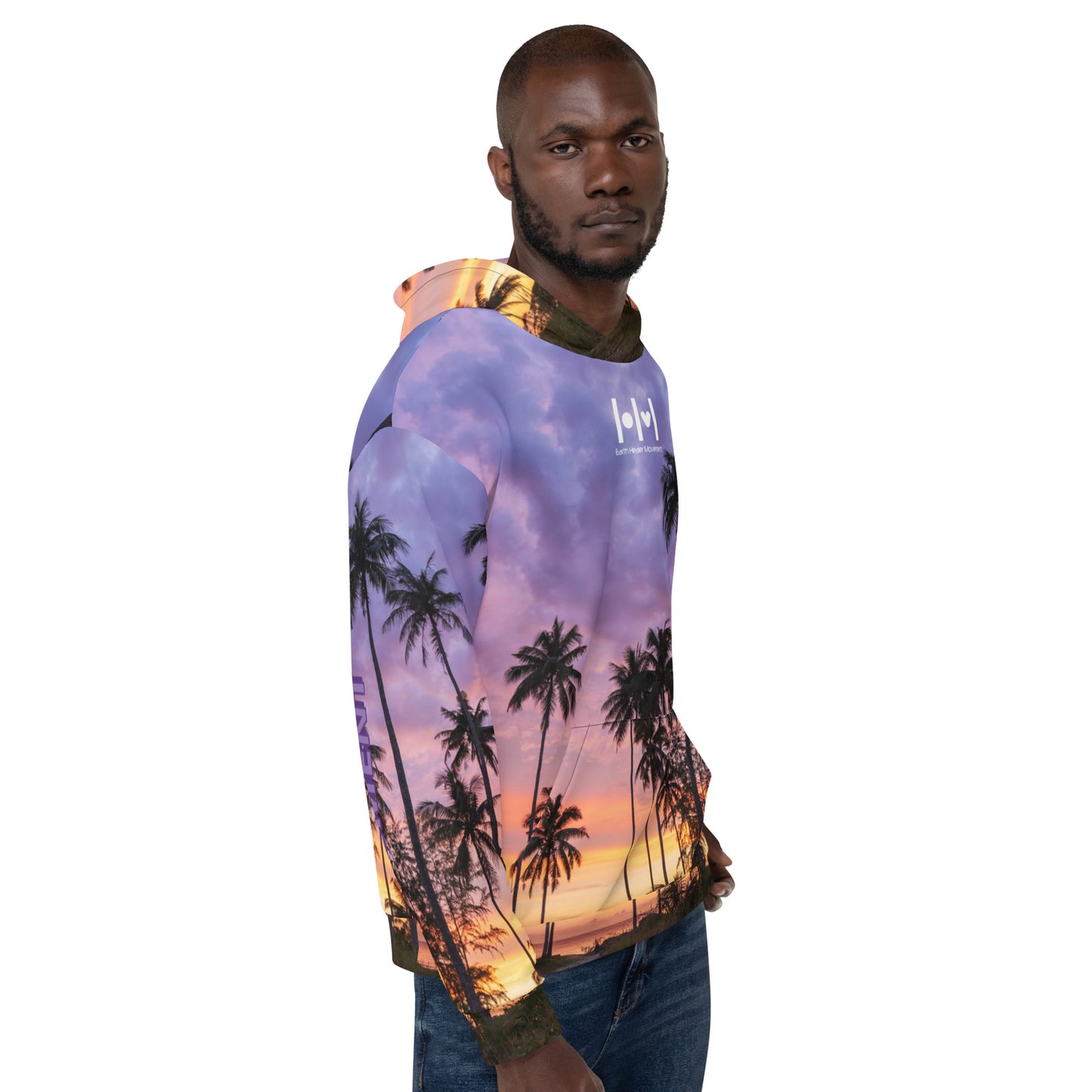 EHM Unisex Hoodie Tropical Sunset Purple Black Palm Trees