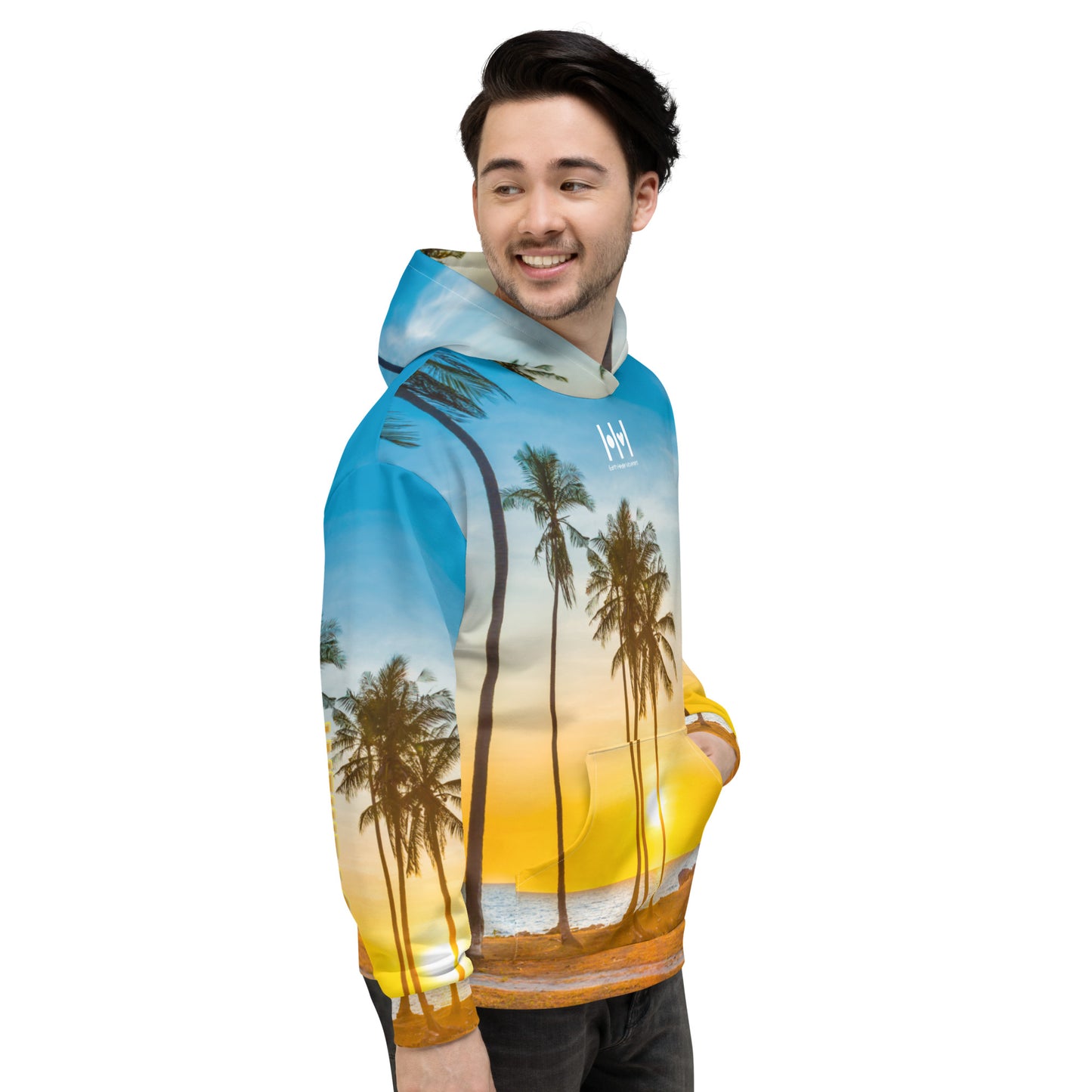 EHM Unisex Hoodie SUNSET PALM TREE Blue Yellow