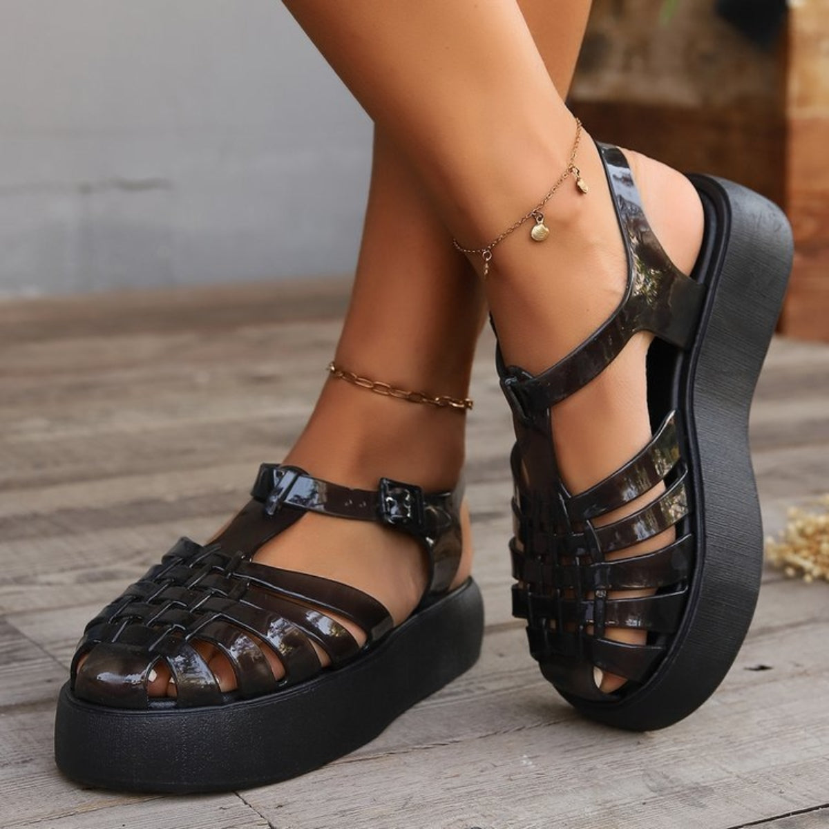 Plastic Woven Platform Sandals