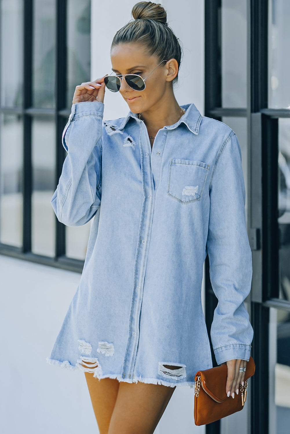 Distressed Snap Down Denim Jacket