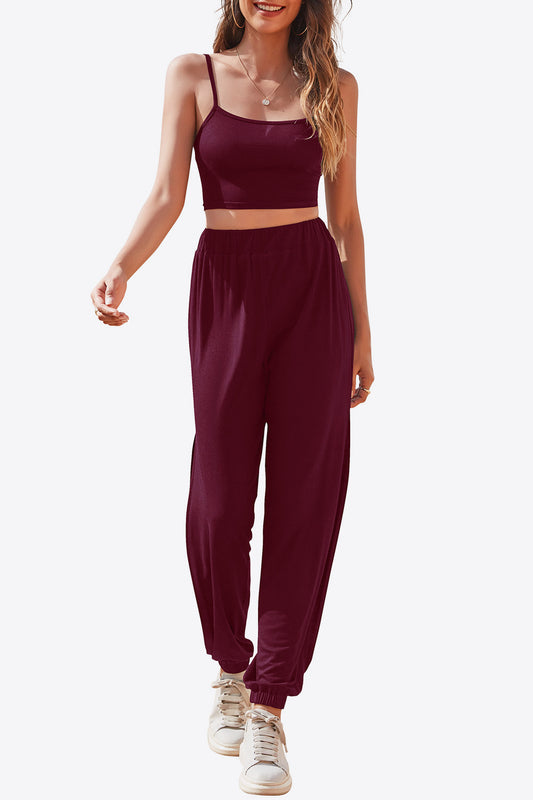 Cropped Cami and Side Split Joggers Set