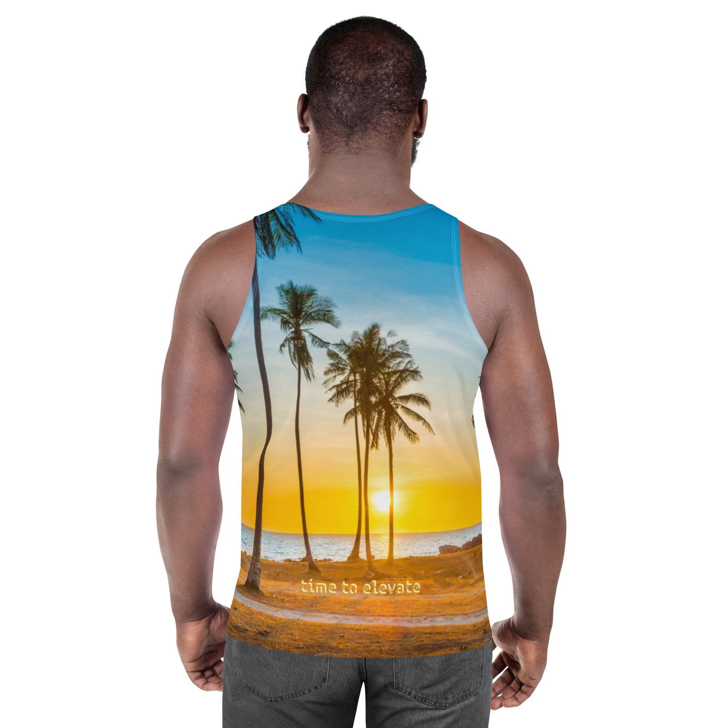 EHM Unisex Tank Top - Skyline Sunset Palm Trees Yellow Purple