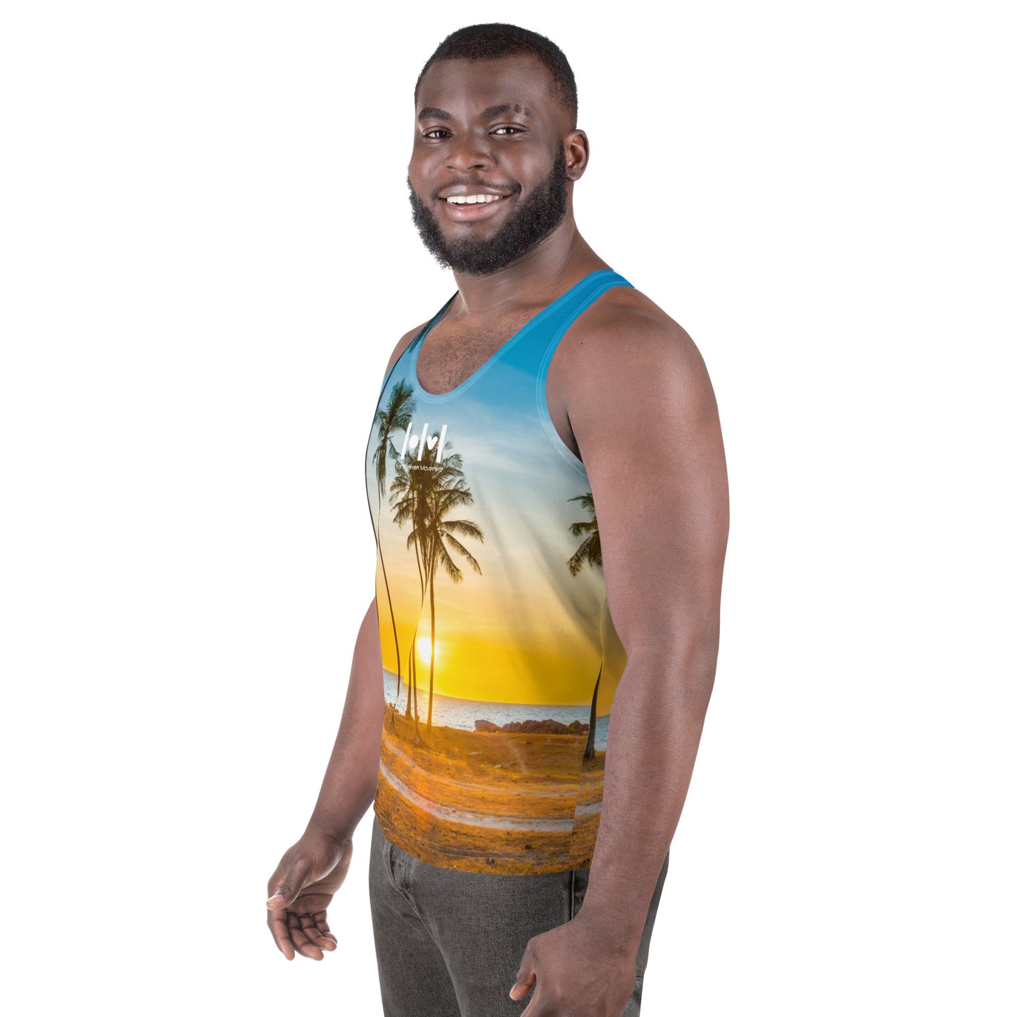 EHM Unisex Tank Top - Skyline Sunset Palm Trees Yellow Purple