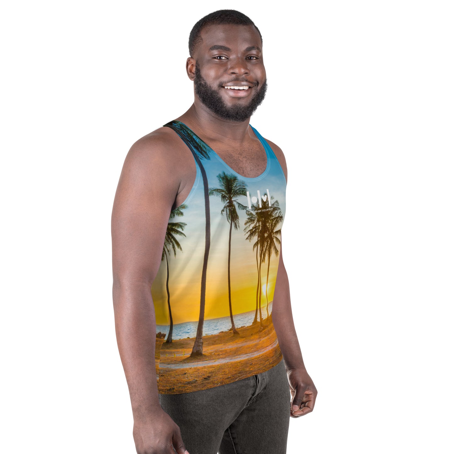 EHM Unisex Tank Top - Skyline Sunset Palm Trees Yellow Purple