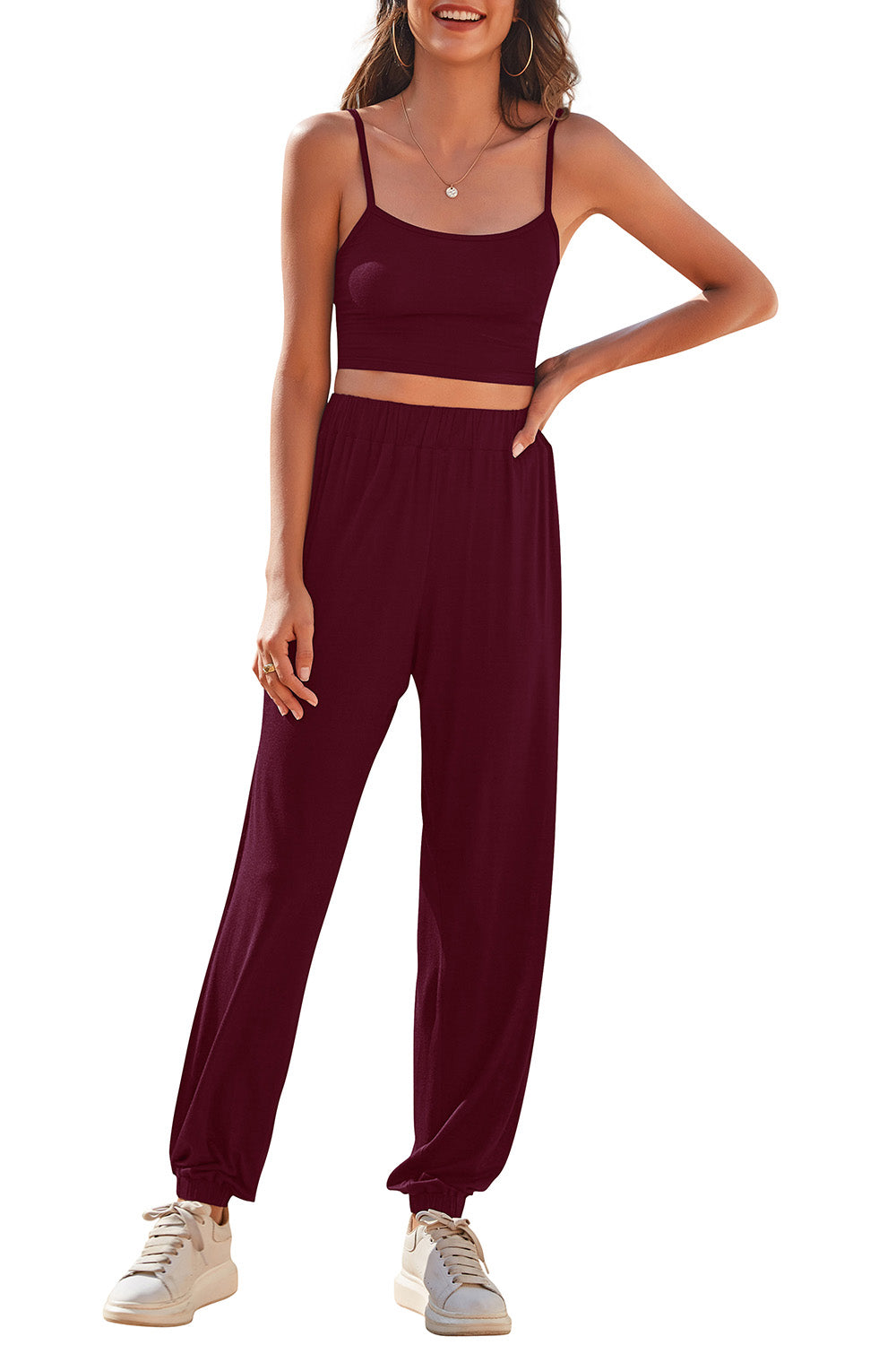 Cropped Cami and Side Split Joggers Set